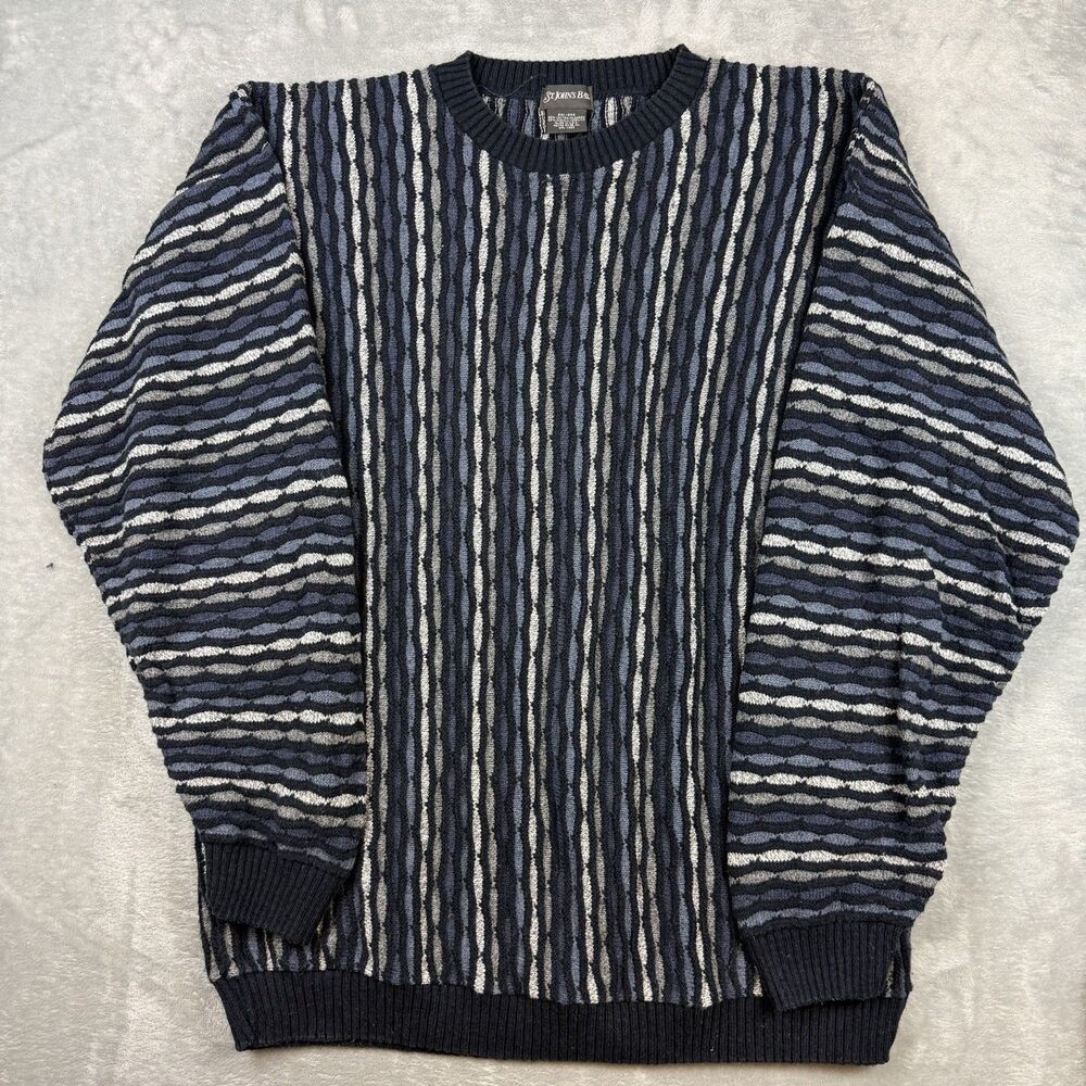 VINTAGE St. John’s Bay Coogi Style Textured Knit Sweater 2XL Blue Gray USA
